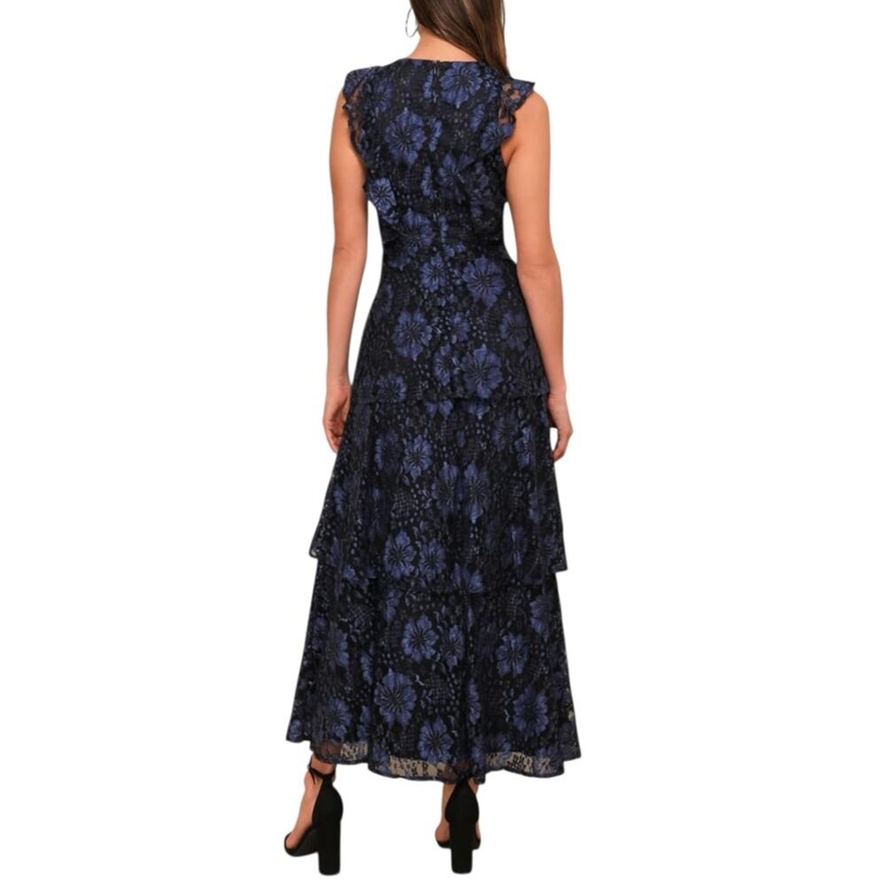 Lulu's Molinetto Black and Blue Floral Lace Tiered Sleeveless Maxi Dress XS - Picture 2 of 9
